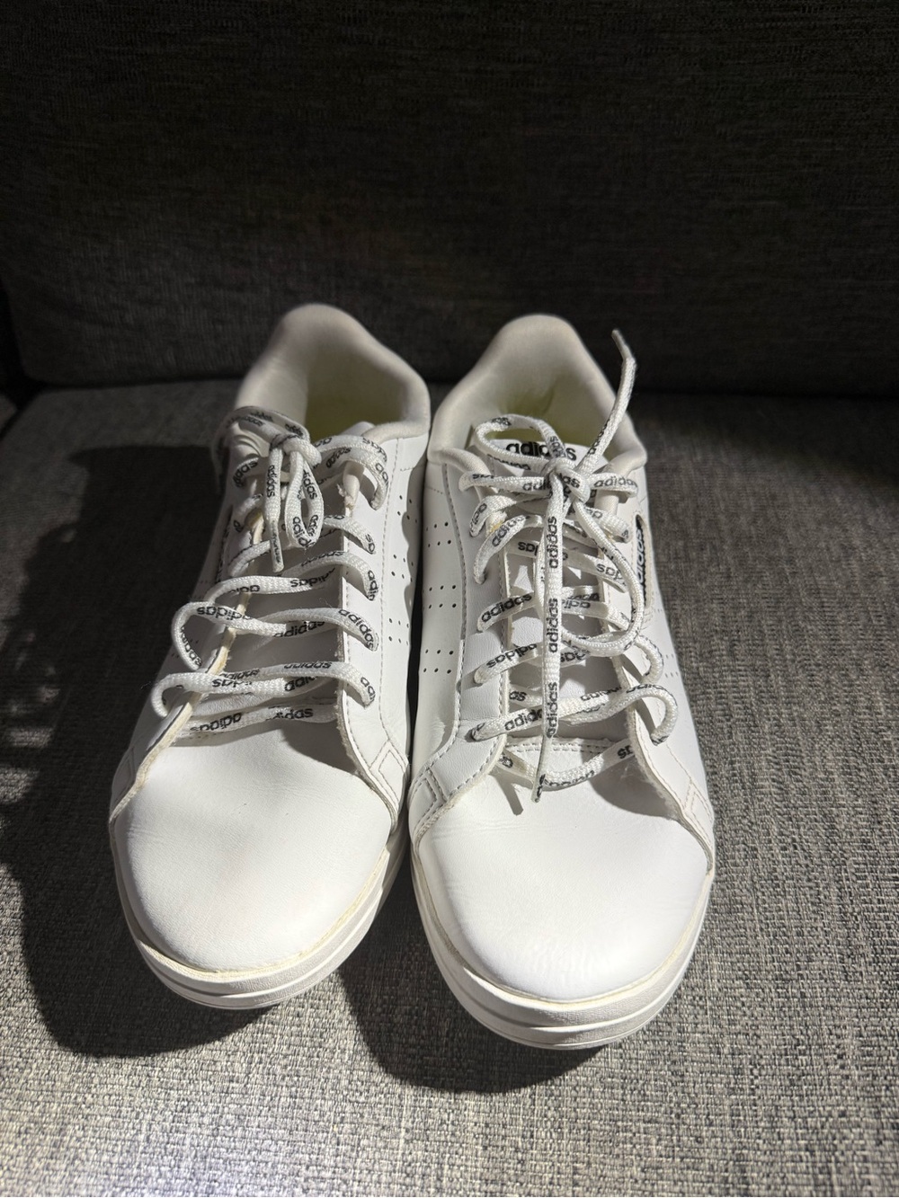 adidas Women's White Leather Lace-Up Sneakers with Logo Laces